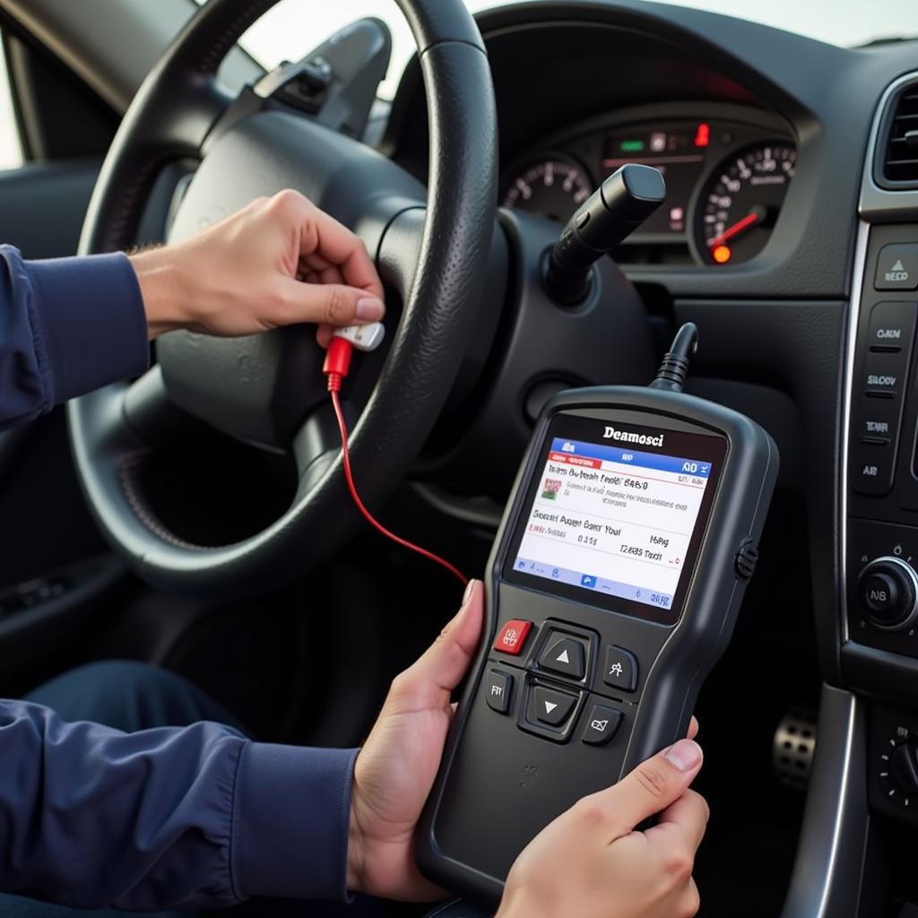 Mechanic Using a Scan Tool on a Car