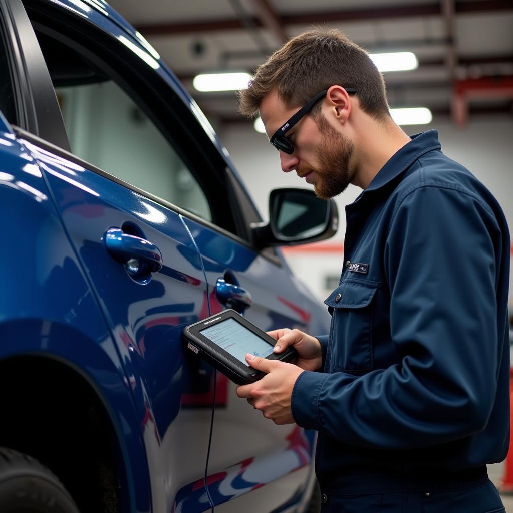 Mechanic Using a Scan Tool to Diagnose a Car