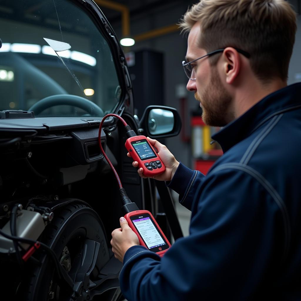 Mechanic Using x7 Scan Tool to Diagnose Car Problem