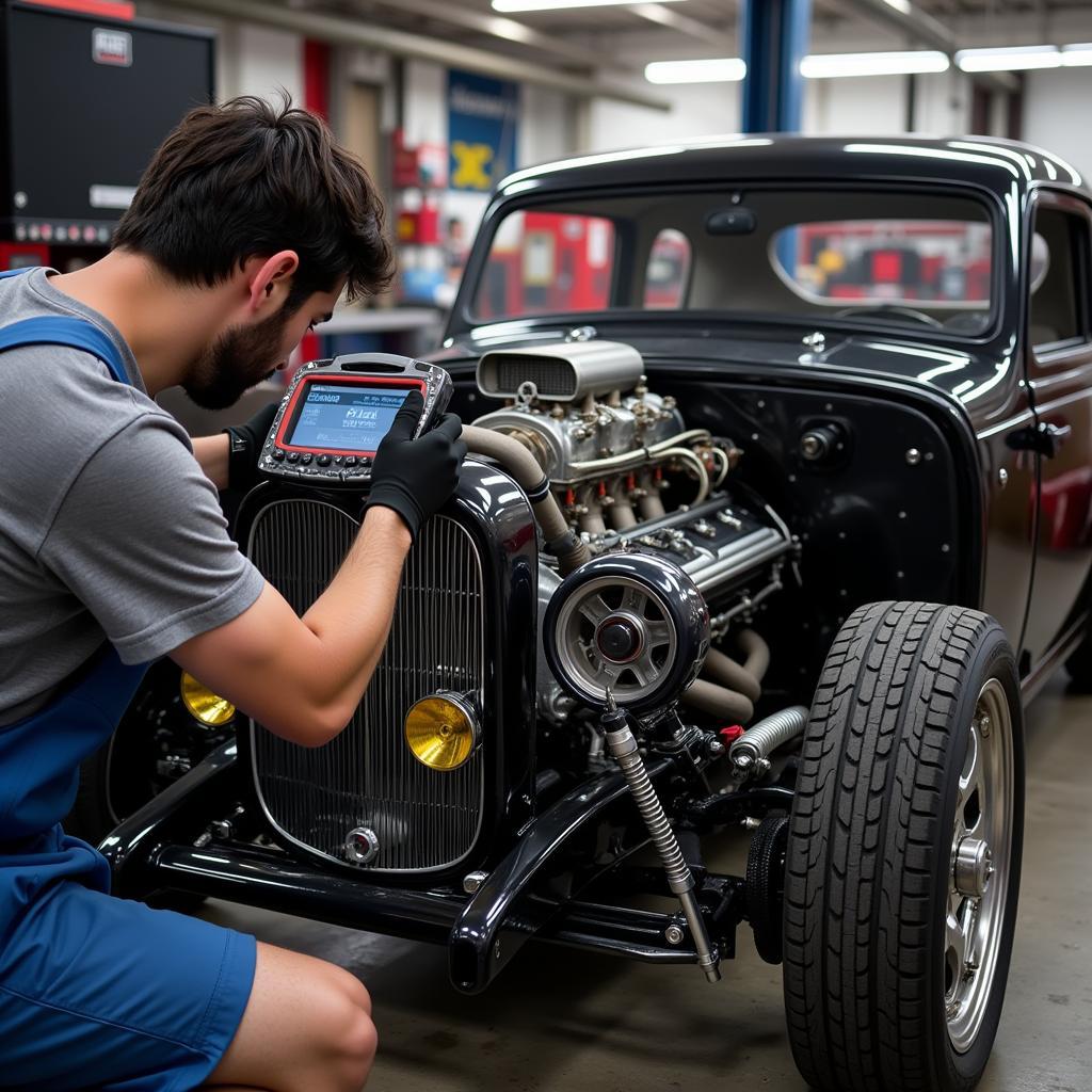 Mechanic Working on Custom Car