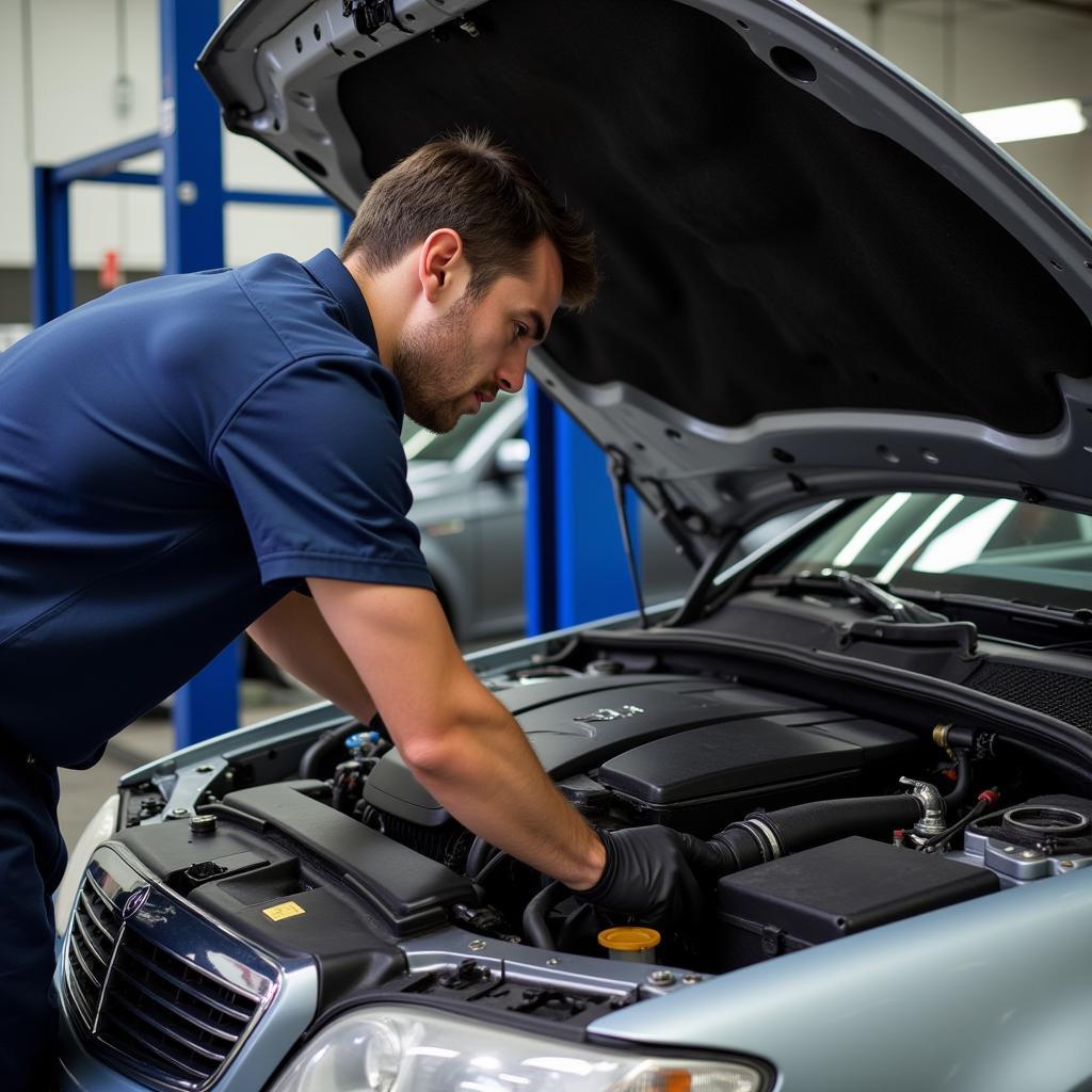 Professional Mechanic Repairing a Mercedes C220 W203 with EPC Light On