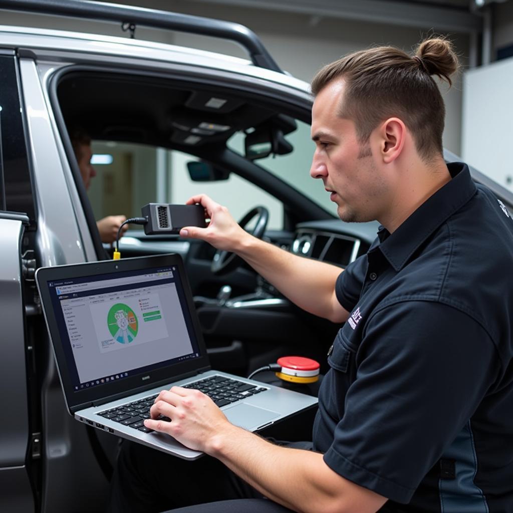 Mercedes Technician Using Vediamo PassThru for Module Programming