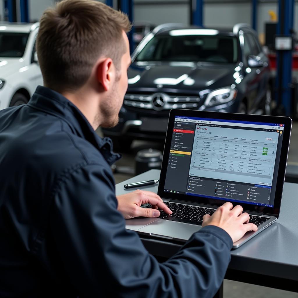 Mercedes Technician Using WIS ASRA EPC