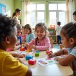 Children Engaging in Activities at a Military Child Care Center