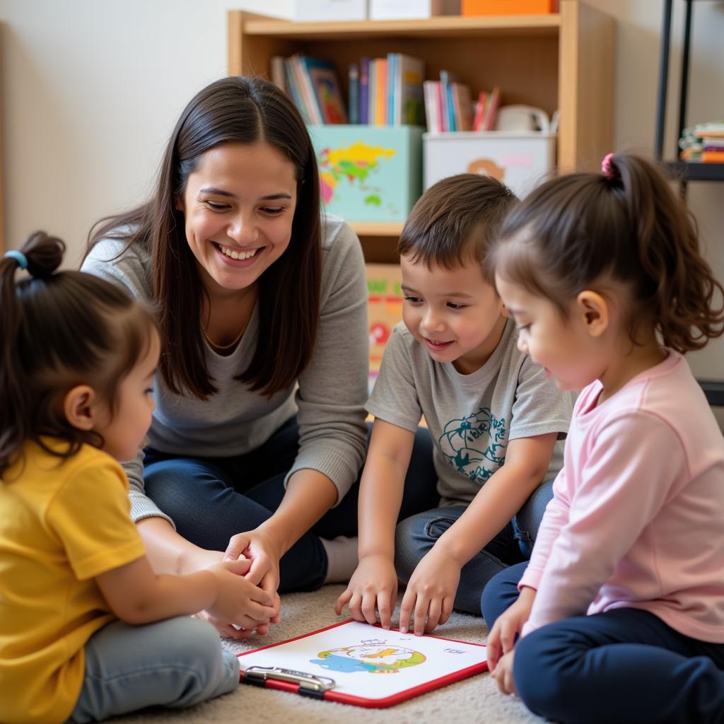 Military Child Care Provider Interacting with Children