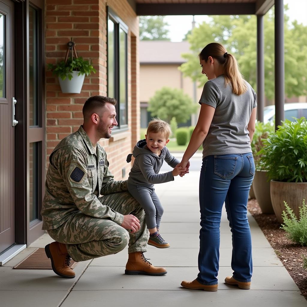 Military Family Dropping Child Off at Child Care Center