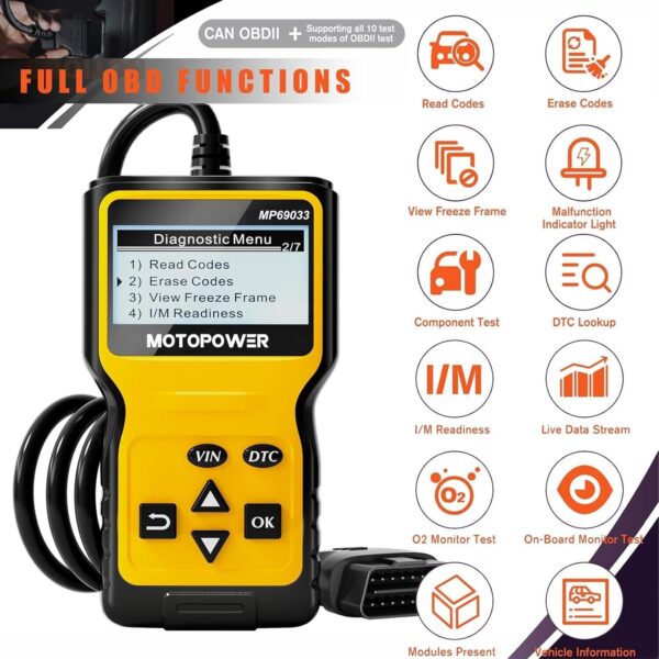 MOTOPOWER MP69033 Car OBD2 Scanner Code Reader Engine Fault Scanner CAN Diagnost - Image 2