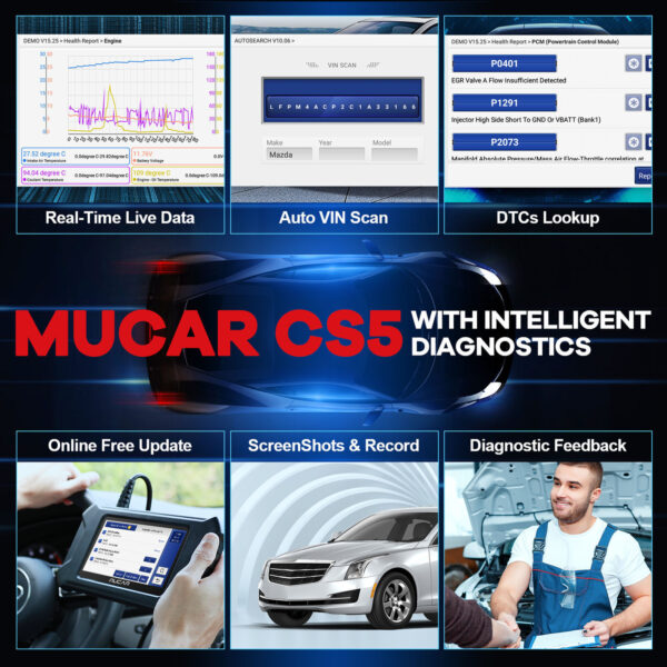 MUCAR CS5 OBD2 Code Reader Scanner Tool ABS SRS ECM TCM BCM Diagnostic Tool - Image 5