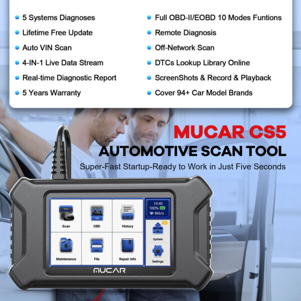 MUCAR CS5 OBD2 Code Reader Scanner Tool ABS SRS ECM TCM BCM Diagnostic Tool - Image 2