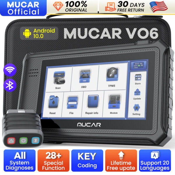 MUCAR VO6 Full System OBD2 Scanner Car Diagnostic Tool 28 Reset K-EY Coding TPMS