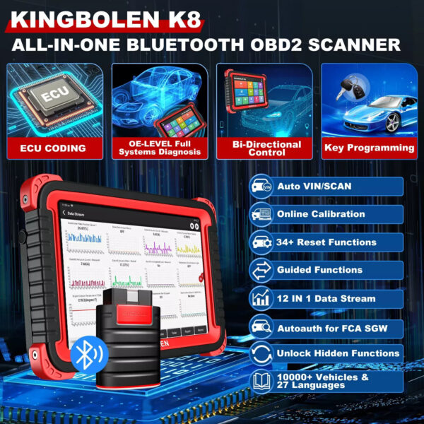 Multi-brand OBD2 Automotive Diagnostic Car Scanner K8 Full System Coverage 2024 - Image 2