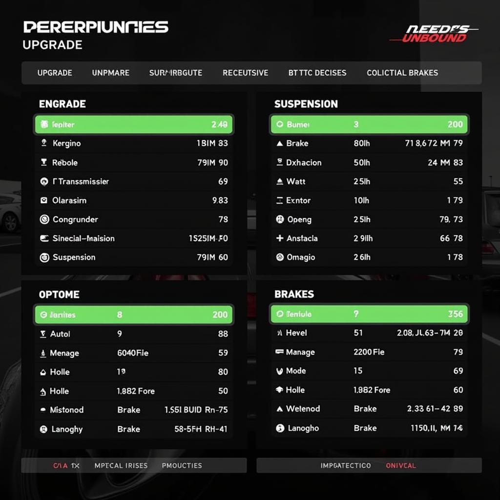 Need for Speed Unbound Performance Upgrade Menu