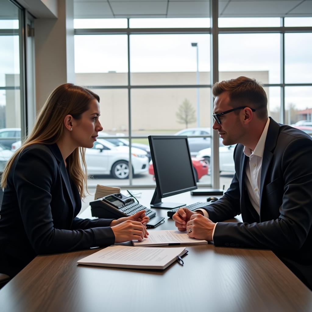 Negotiating Car Deal at Wichita Dealership - A customer and sales representative discuss pricing and financing options.