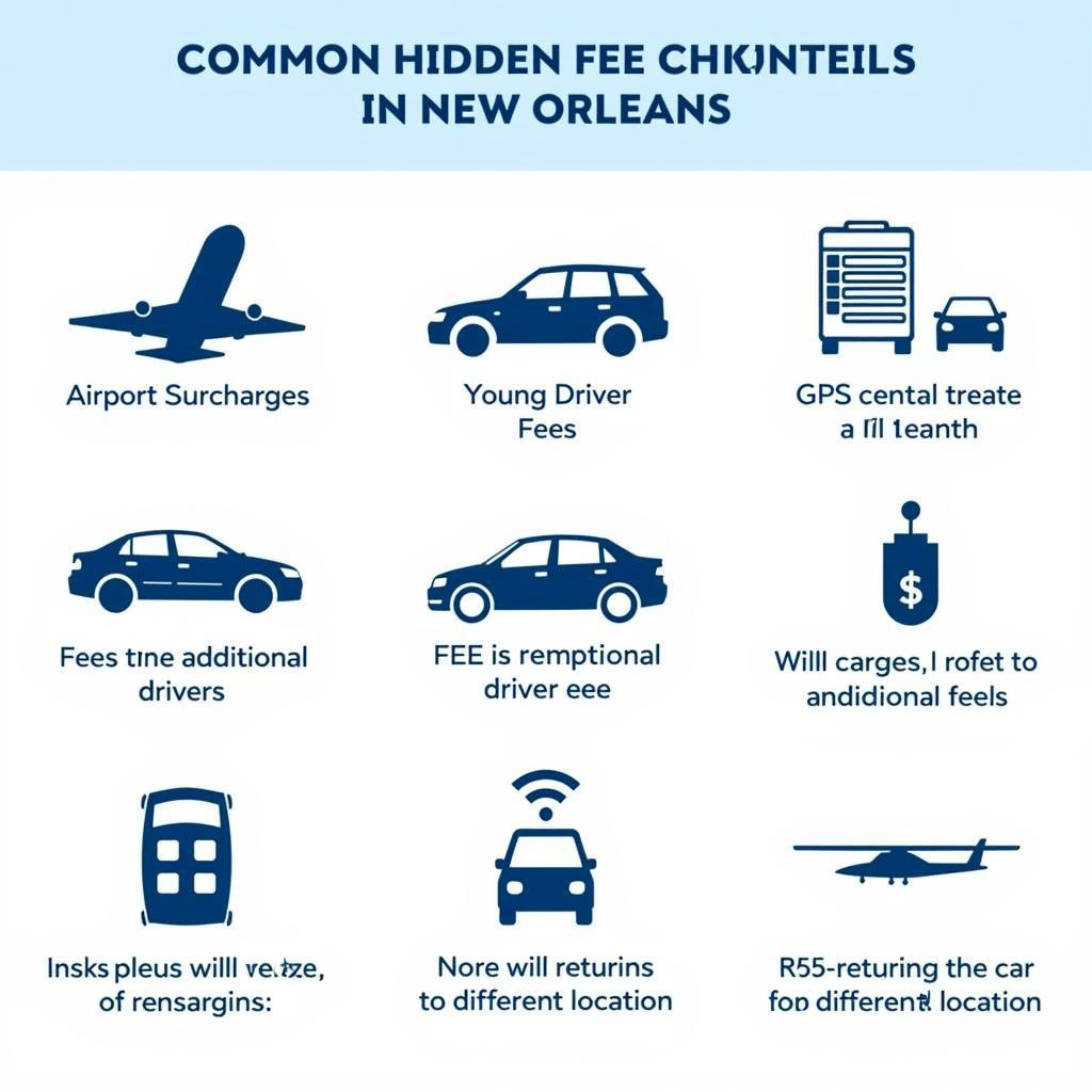 Infographic detailing common hidden car rental fees in New Orleans