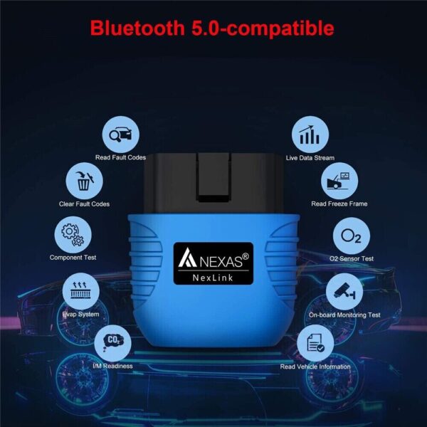 NEXAS NexLink Bluetooth 5.0 OBD2 EOBD Diagnostic Tool Scanner for iOS Android - Image 2