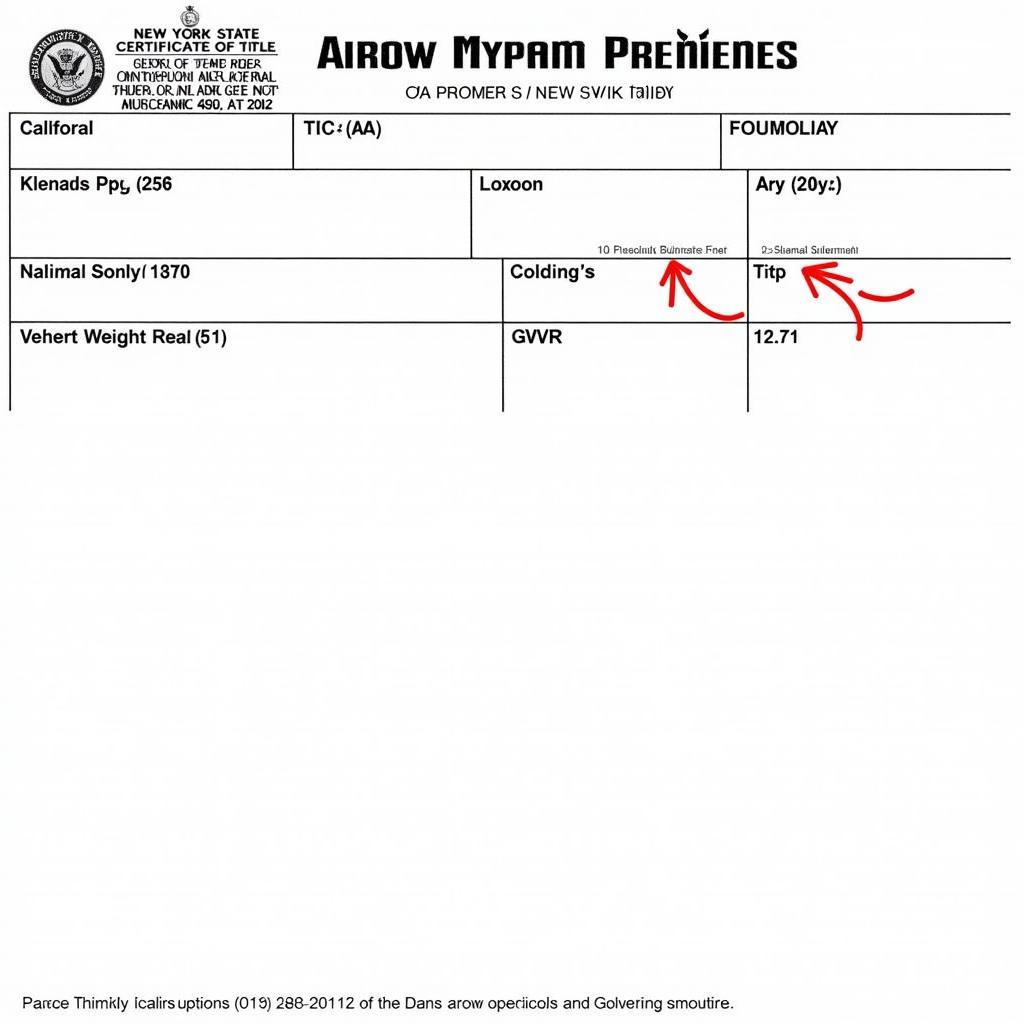 NYS Certificate of Title Car Weight Location