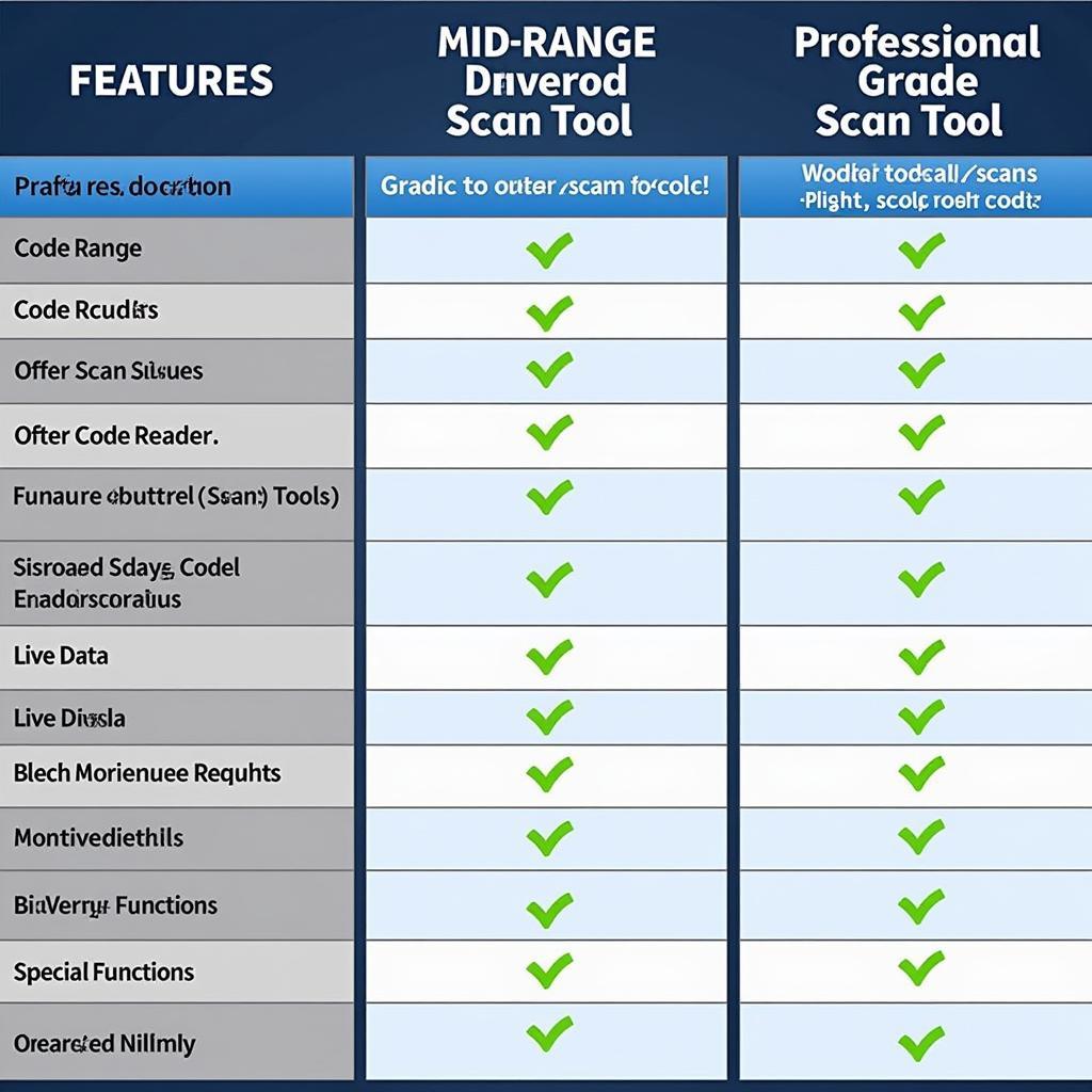 OBD2 Scan Tool Comparison Chart