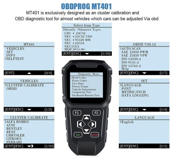 OBDPROG MT401 Cluster Calibration OBD2 Tool Scanner Correction Odometer Miles - Image 5