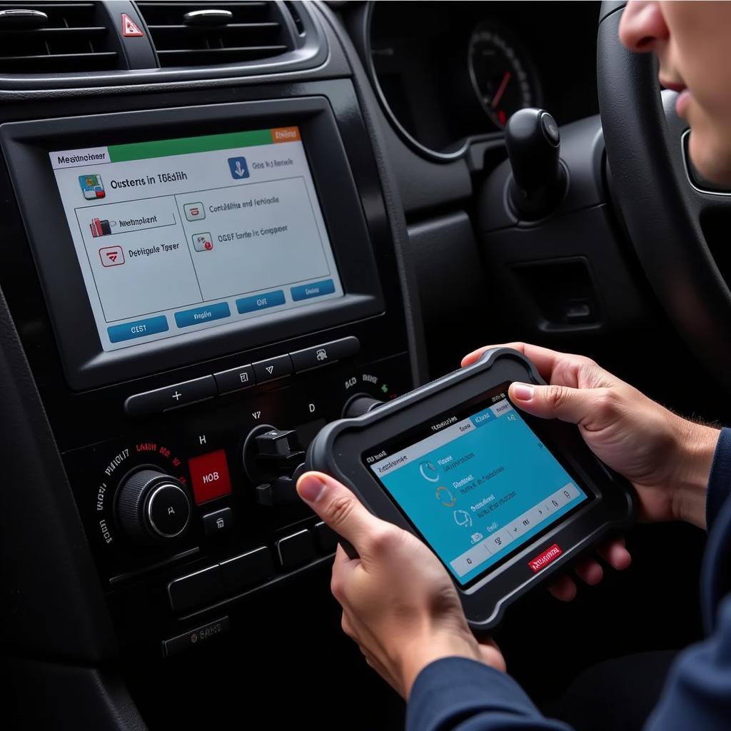 Technician using an OEM scan tool for diagnostics