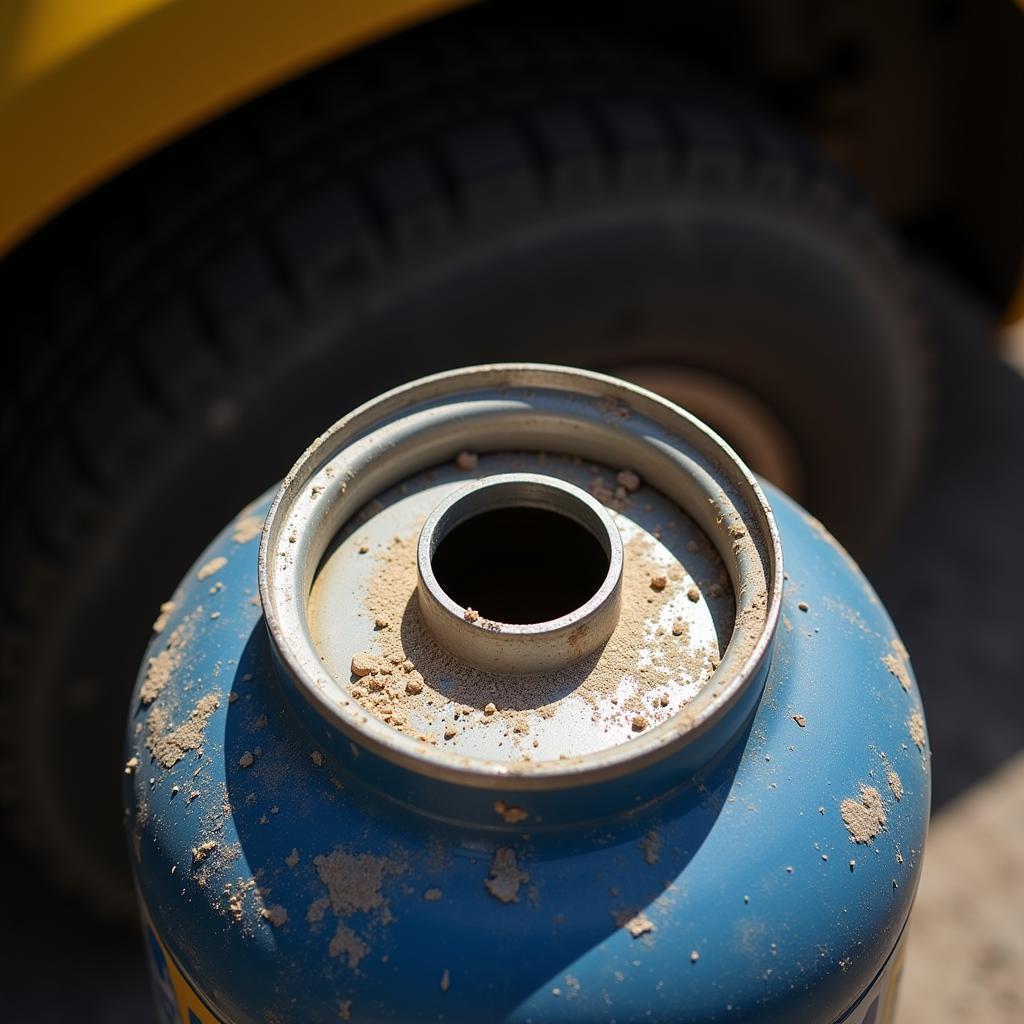 Opened Car Oil Container in a Garage