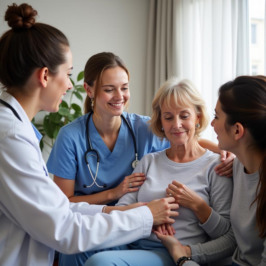 Palliative care team providing emotional and physical support to a patient