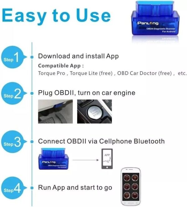 Panlong OBD2 Scanner Bluetooth OBDII Diagnostic Tool Car Code Reader Turn Off - Image 4