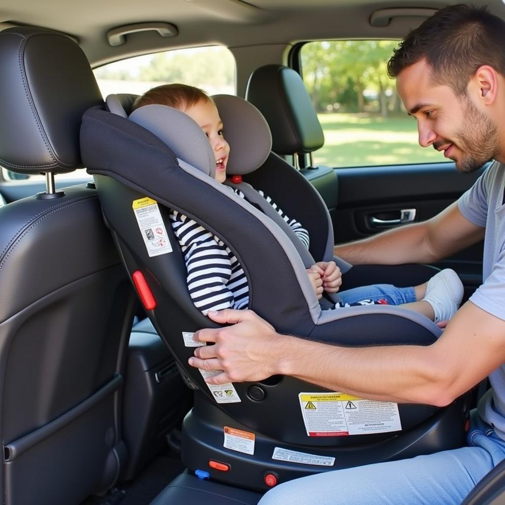 Parent Verifying Correct Car Seat Installation