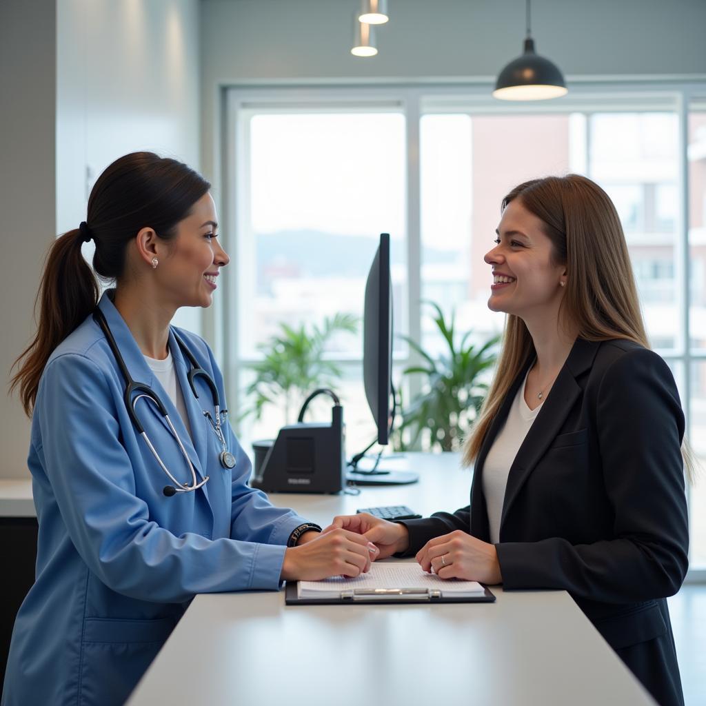 Patient Checking in at Urgent Care Reception Desk