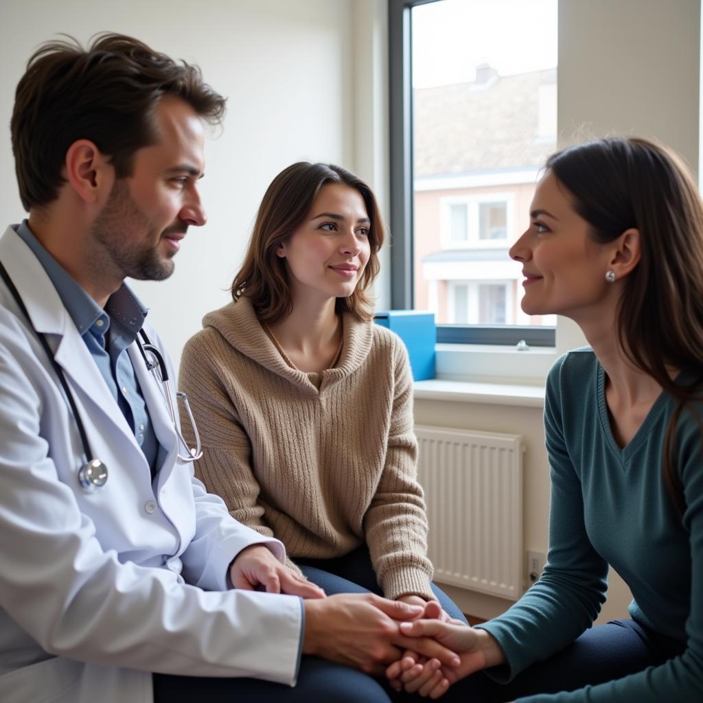 Patient and family discussing care options with doctor