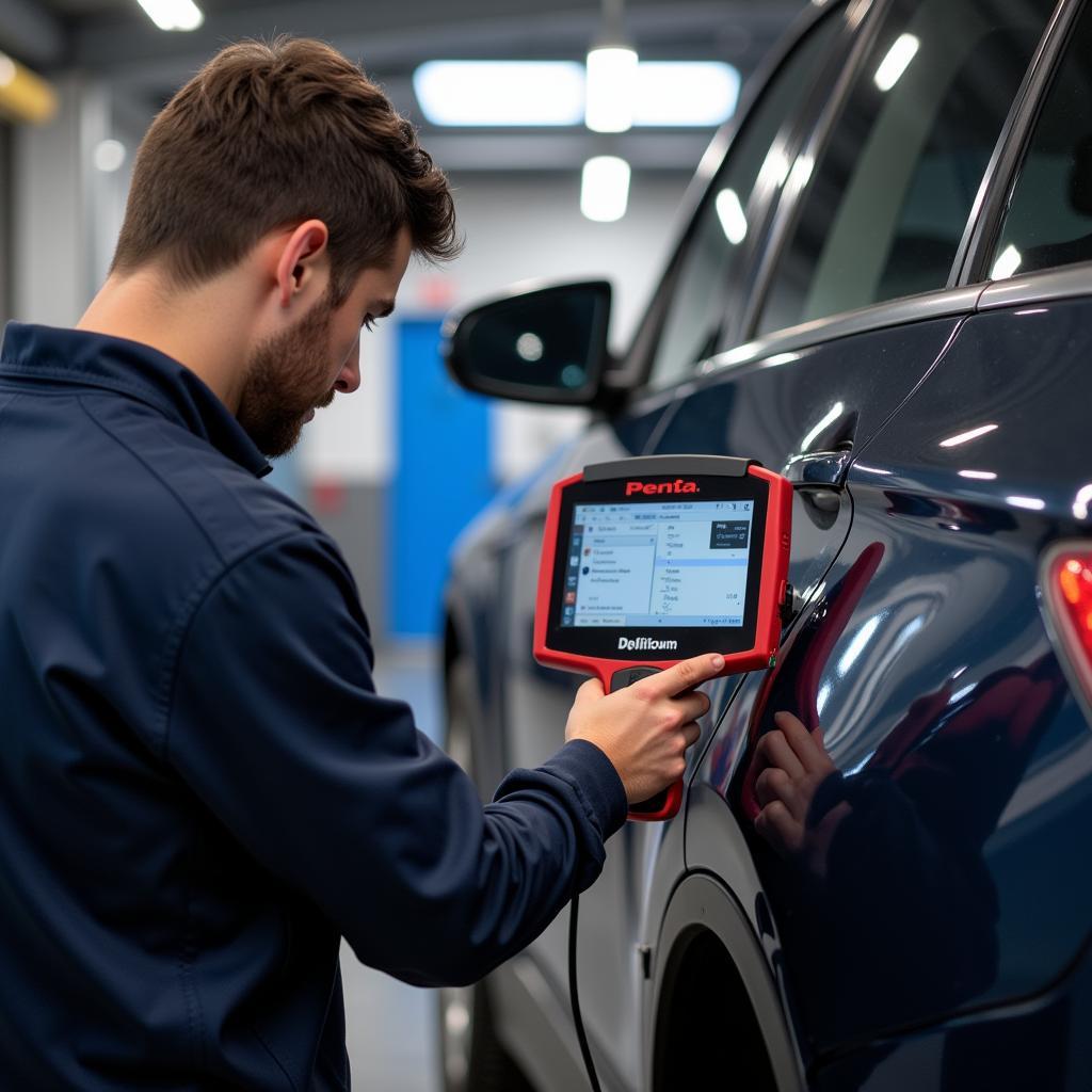 Technician Using a Penta Scanner on a Modern Vehicle