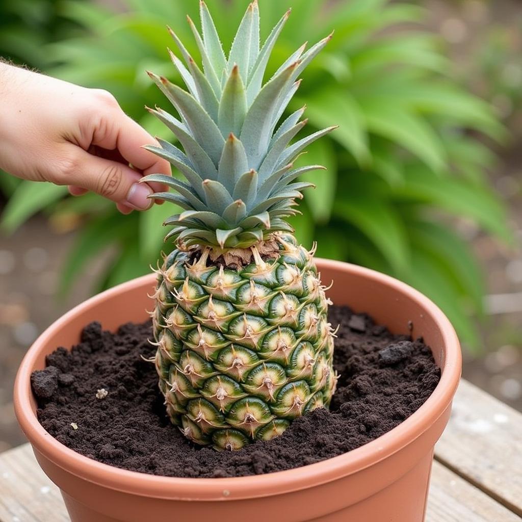 Planting a Pineapple Crown in Potting Mix