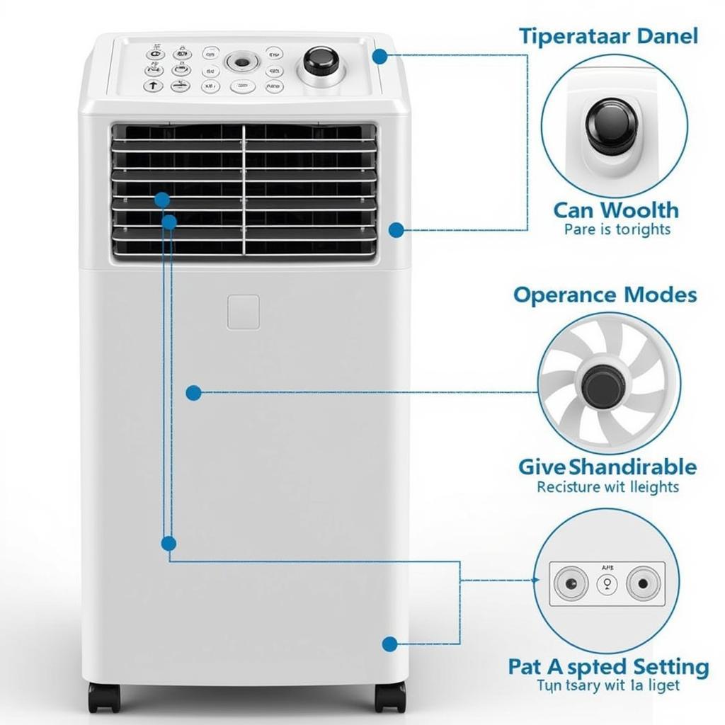 Close-up view of portable car AC unit controls and features