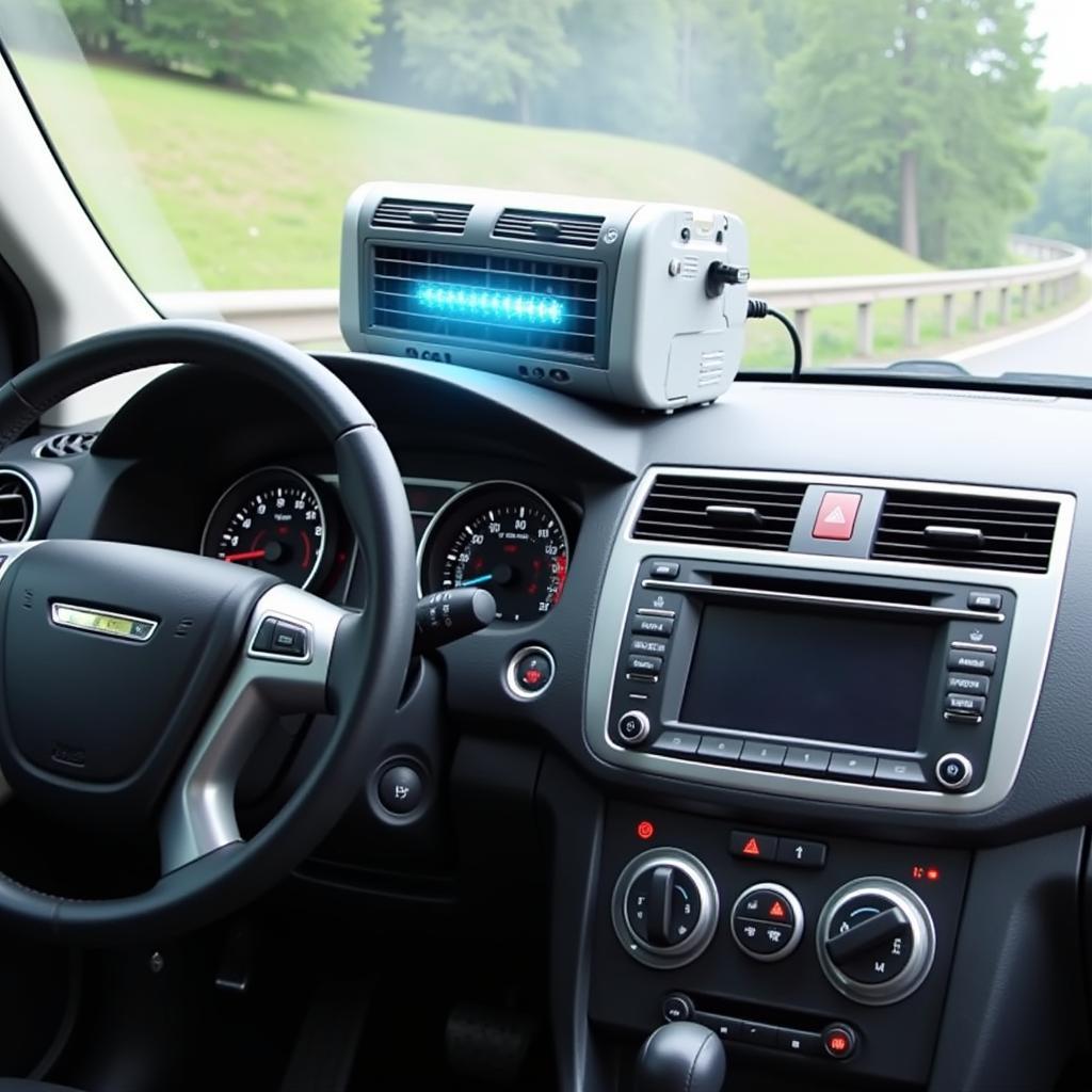 Portable car AC unit cooling down a car's interior