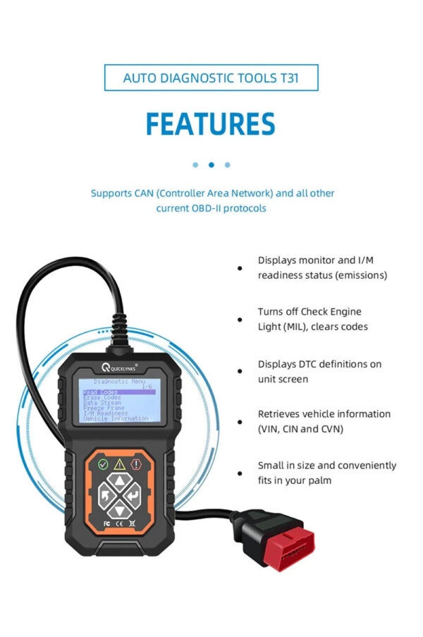 QUICKLYNKS T31 Car Full OBD2/EOBD Scanner Check Auto Engine System Diagnostic - Image 5