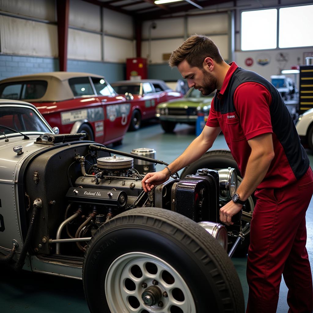 Race Car Inspection by Mechanic