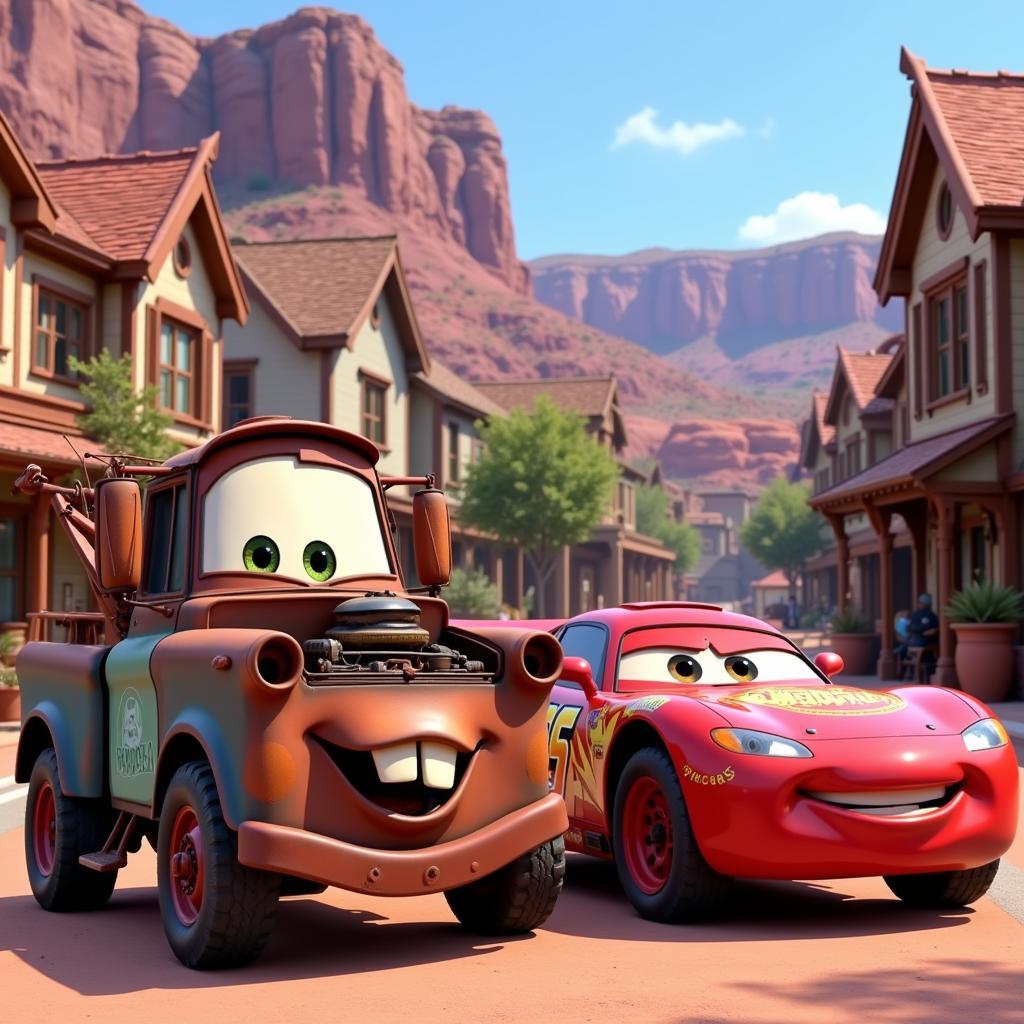 Radiator Springs Cars Characters: Mater, Lightning McQueen, Sally Carrera