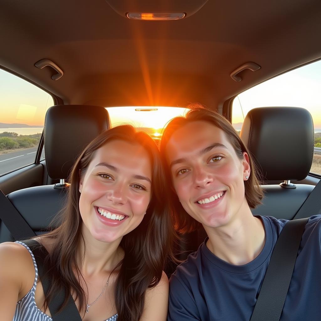 Romantic Couple Golden Hour Car Selfie