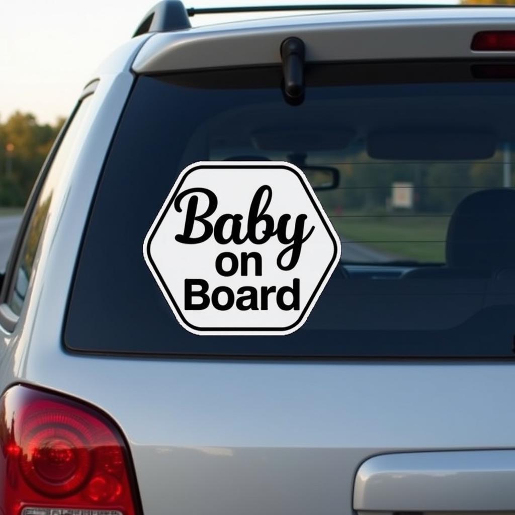 Safe driving practices with a baby on board sign displayed on the car's rear window