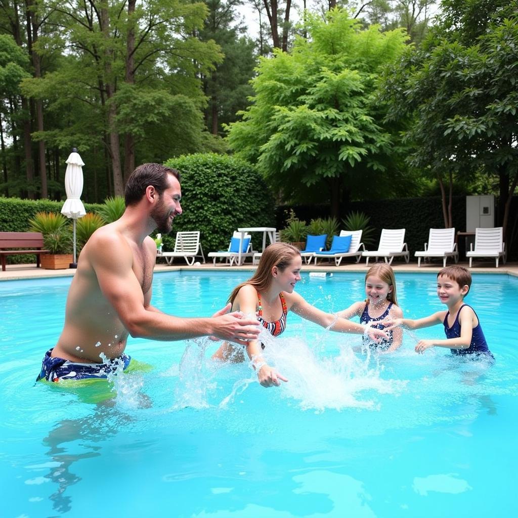 Family enjoying the pool at a hotel in Saint Laurent des Autels