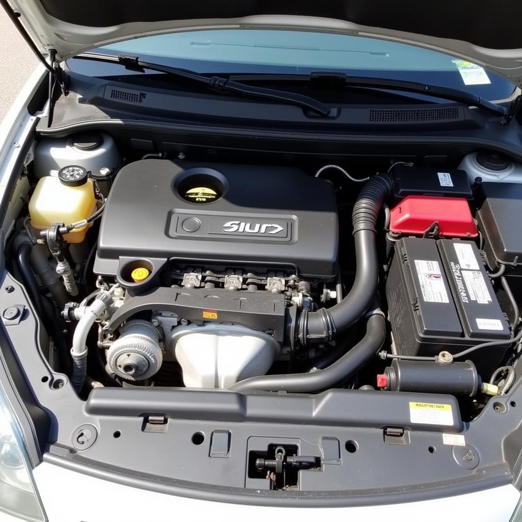 Close-up view of the engine bay of a 2007 Saturn Ion