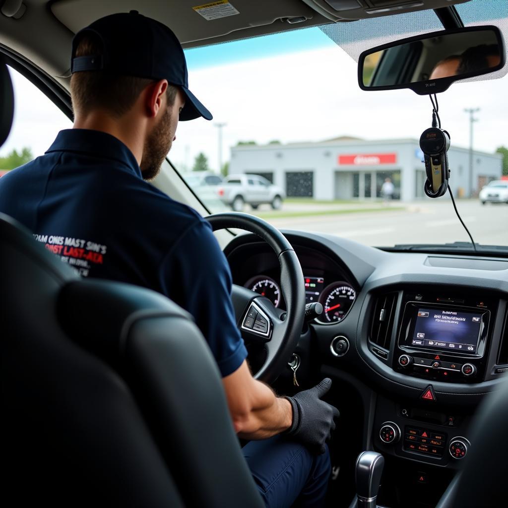 Technician Using a Diagnostic Scanner at Sierra Express Car Wash