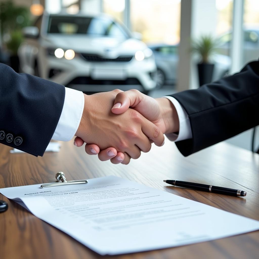 Signing a New Car Purchase Agreement at the Dealership