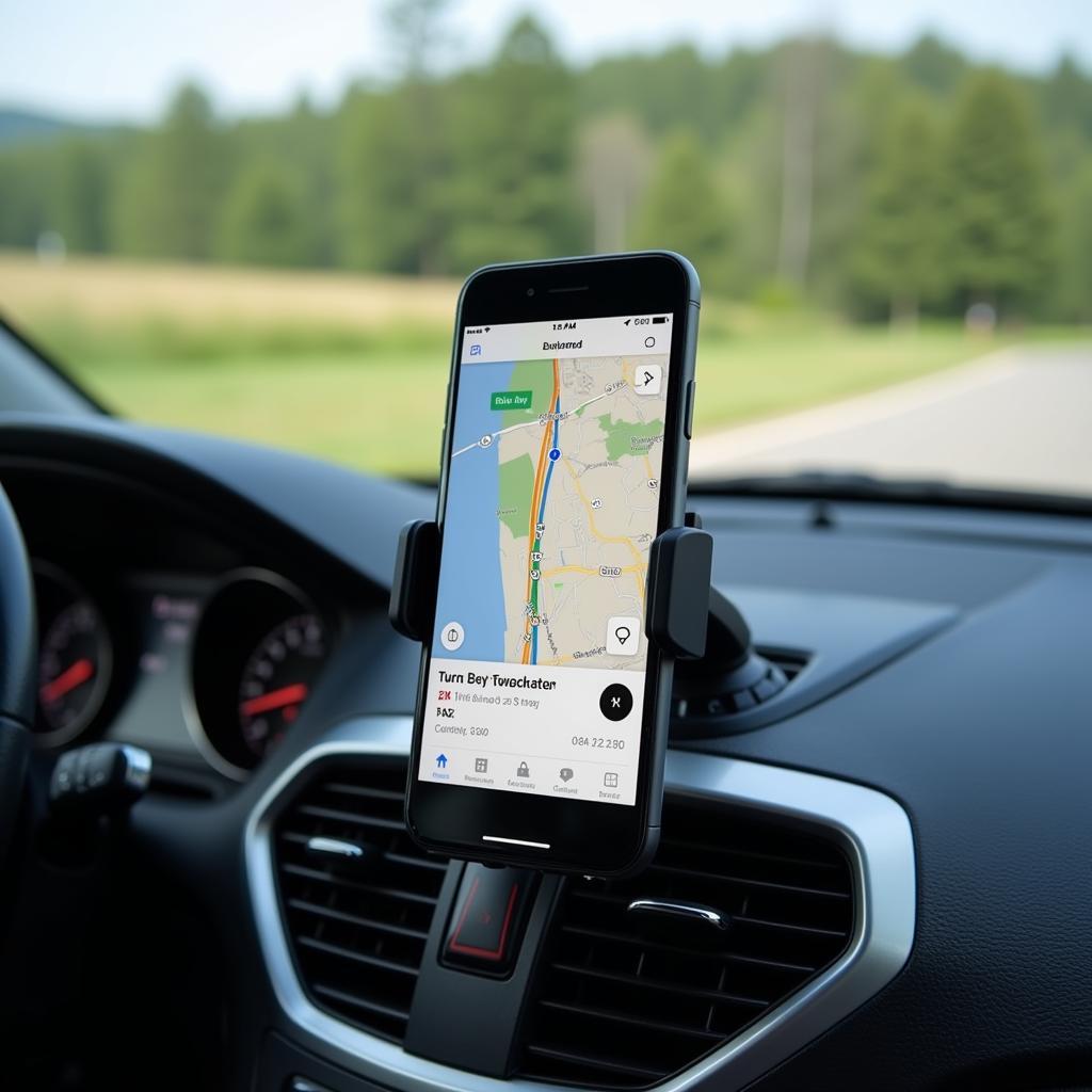 Smartphone GPS Navigation App Displaying Route on a Map