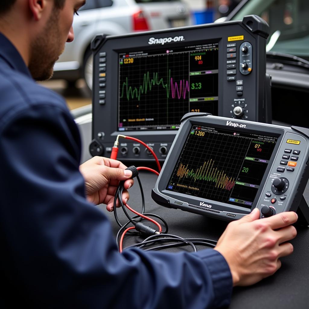 Technician Using Snap-on Verus and 4 Channel Lab Scope