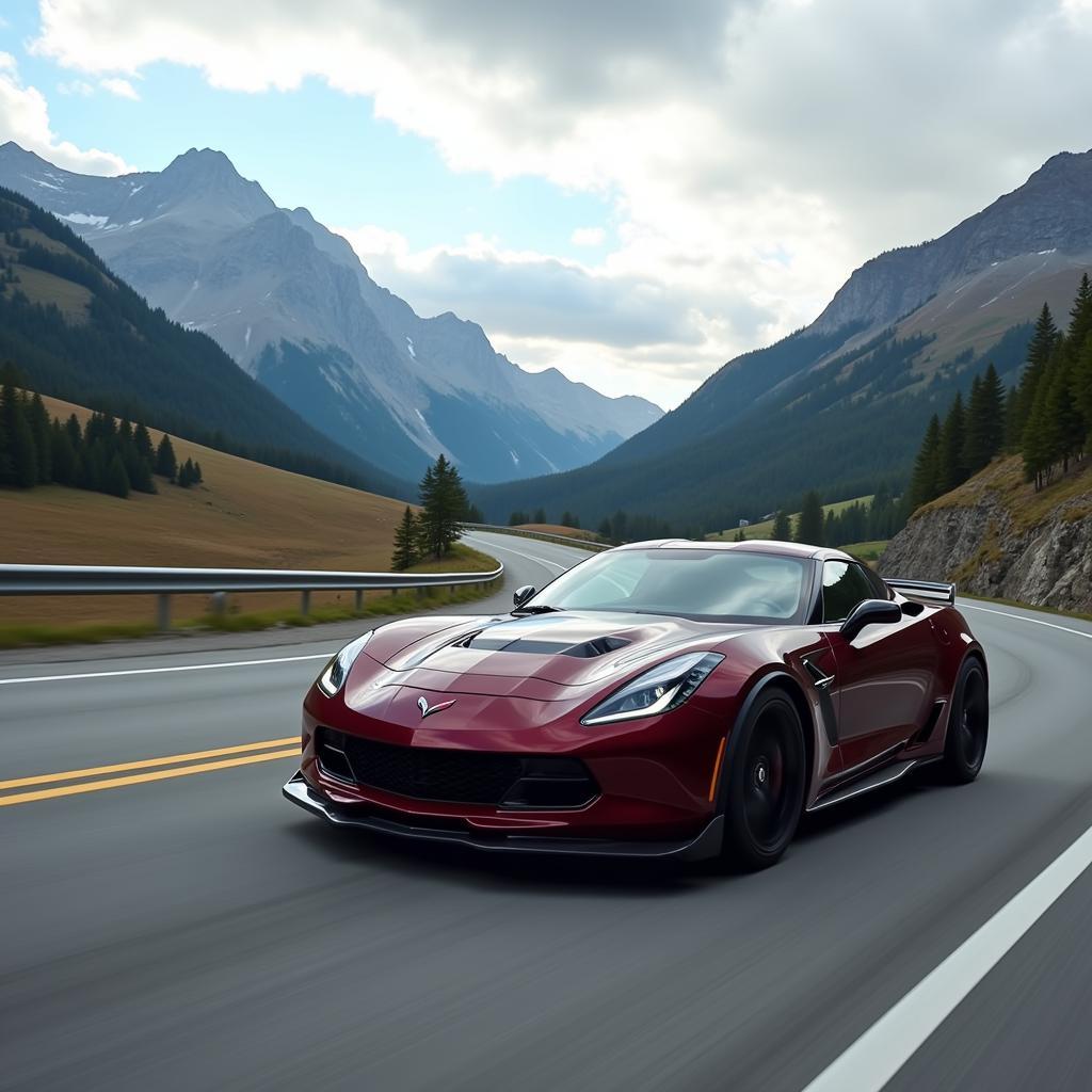 Sports Car Navigating a Winding Mountain Road