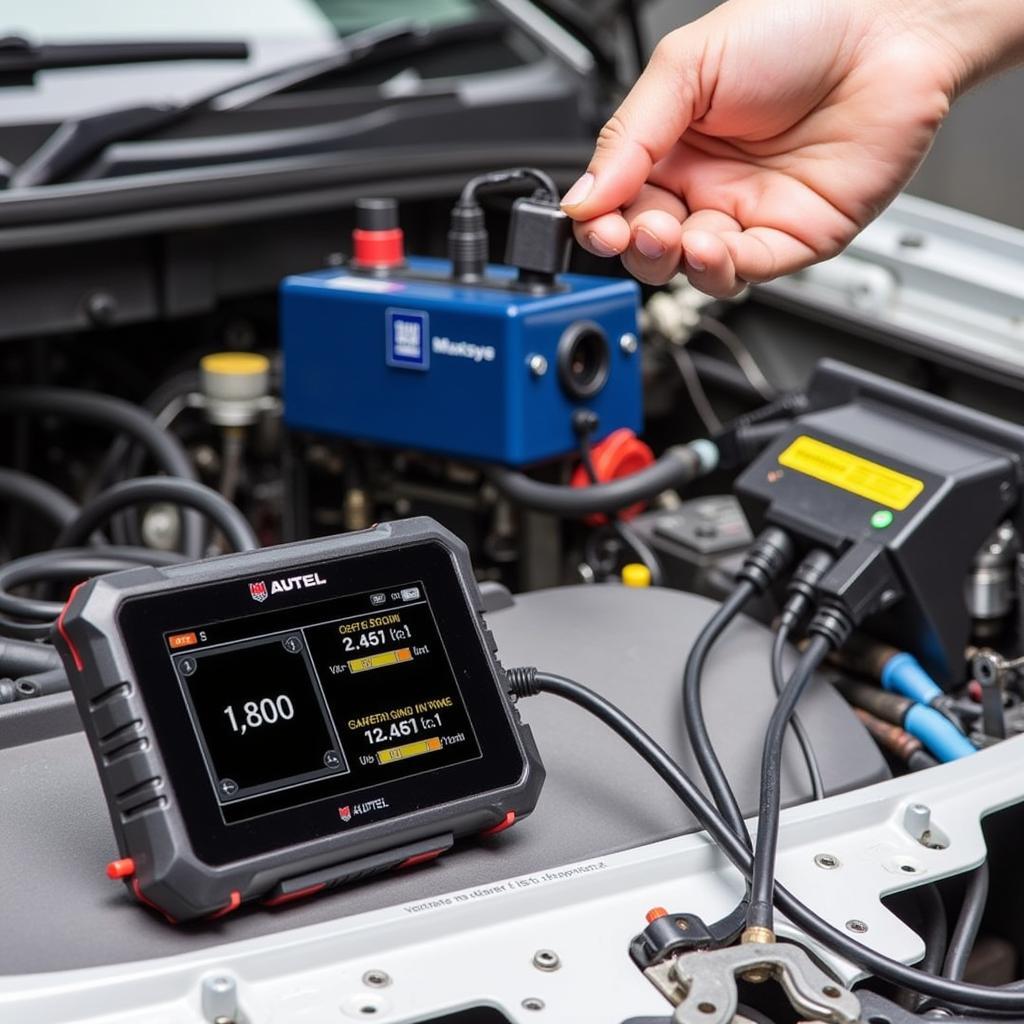 Battery Charger Connected to a GM Vehicle During ECU Programming