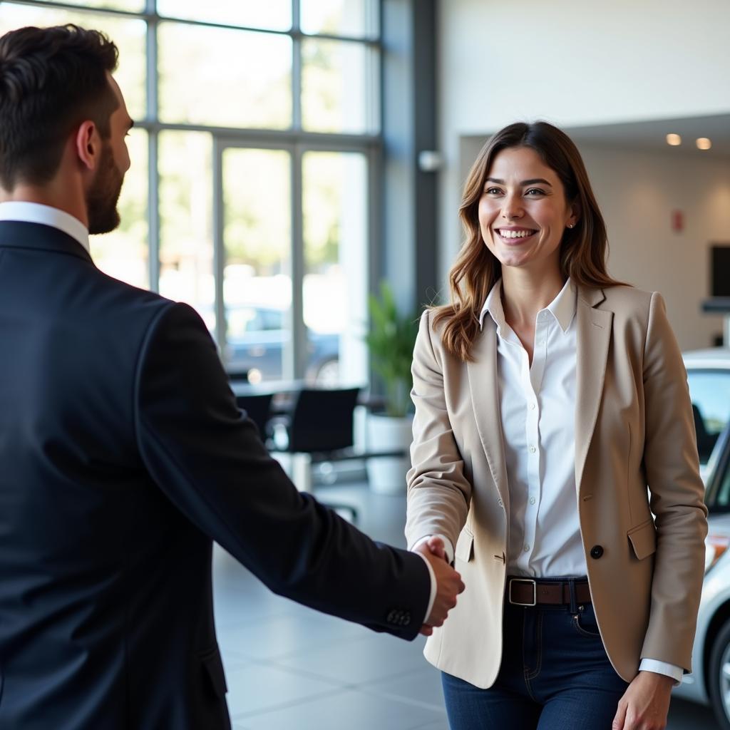 Successful Car Salesman Shaking Hands with Customer