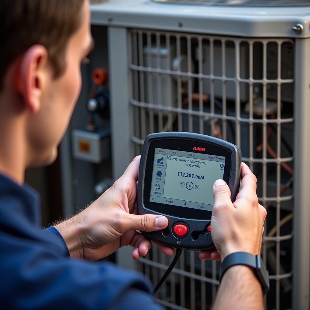 Technician Using AAON AC Code Reader