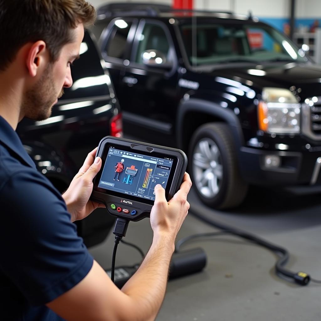 Technician Using Autel MS906PRO for Bi-Directional Control