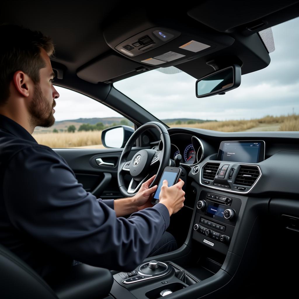 Technician Using Autel Scanner for Airbag System Check